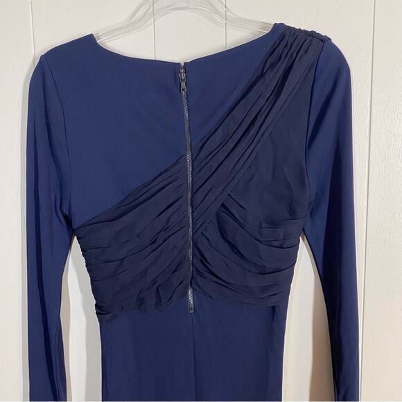 Alice + Olivia Navy Blue Long Sleeve Draped Overlay Goddess Silk Dress Size 10 - Picture 9 of 9